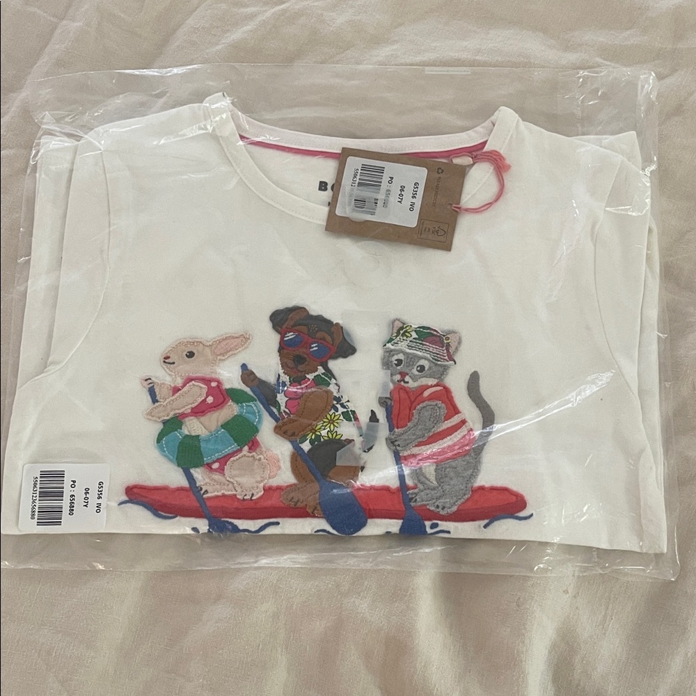 Mini Boden White Tee with Animal Appliqué